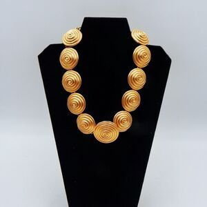 Kenneth Jay Lang KJL Spiral Disc Link Choker Necklace Goldtone Signed Chunky